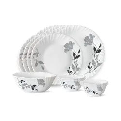 Larah by Borosil Millenia Opalware Dinner Set, 13 -Piece, White