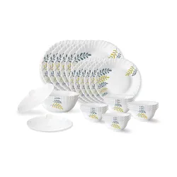 Larah by Borosil Niva Fluted Series Opalware Dinner Set | 28 Pieces for Family of 6 | Microwave & Dishwasher Safe | Bone