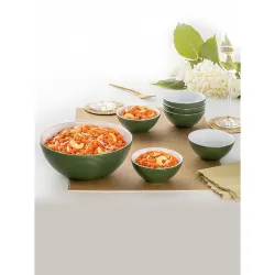 Larah by Borosil Olive Green Orbit Series Opalware 7 Pcs Pudding Set