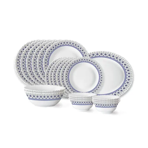 Image of Larah by Borosil Ocean Fluted Series Opalware Dinner Set | 21 Pieces for Family of 6 | Microwave & Dishwasher Safe | Bon