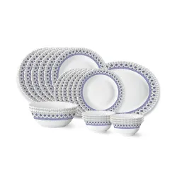 Larah by Borosil Ocean Fluted Series Opalware Dinner Set | 21 Pieces for Family of 6 | Microwave & Dishwasher Safe | Bon