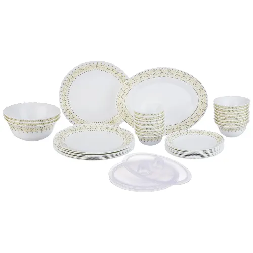Image of Larah by Borosil Ora Gold Fluted Opalware Dinner Set 36 Pieces
