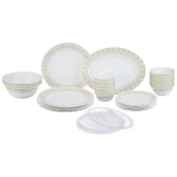Larah by Borosil Ora Gold Fluted Opalware Dinner Set 36 Pieces