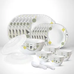 Larah by Borosil Pack of 34 Opalware Dinner Set (Pink, Black, Microwave Safe)