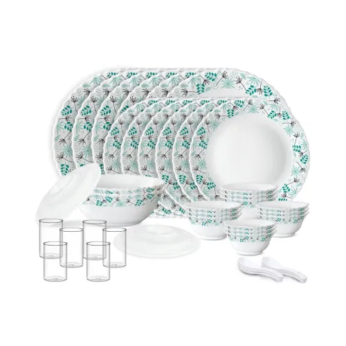 Image of Larah by Borosil Silk Series Stardust Opalware Dinner Set with Vision Glass | 40pcs for Family of 6 | Microwave & Dishwa