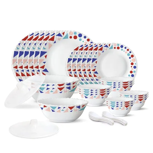 Image of Larah by Borosil Speckle Silk Series Opalware Dinner Set | 35 Pieces for Family of 6 | Microwave & Dishwasher Safe | Bon
