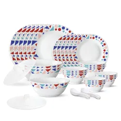 Larah by Borosil Speckle Silk Series Opalware Dinner Set | 35 Pieces for Family of 6 | Microwave & Dishwasher Safe | Bon
