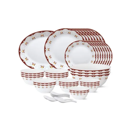 Image of Larah by Borosil - Tiara Series, Royal Brown, 44 Pcs, Opalware Dinner Set, White