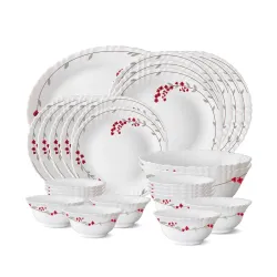 Larah by Borosil Verona Opalware Dinner Set, 27-Pieces, White