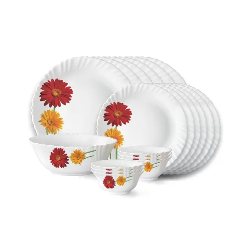 Image of Larah by Borosil Zinnia Fluted Series Opalware Dinner Set