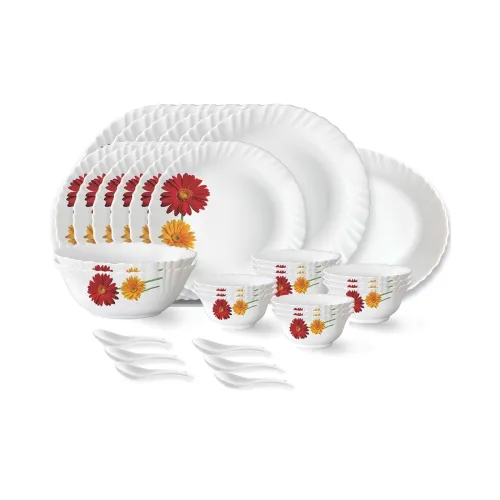 Image of Larah by Borosil Zinnia Fluted Series Opalware Dinner Set