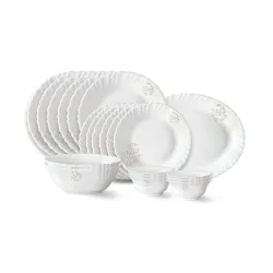 Larah by Borosil Ingot Fluted Series Opalware Dinner Set | 21 Pieces for Family of 6 | Microwave & Dishwasher Safe | Bone-Ash Free | Crockery Set for Dining & Gifting | Plates & Bowls | White