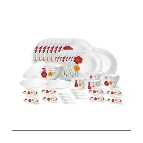 Image of Larah by Borosil Zinnia Fluted Series Opalware Dinner Set 63 Pieces