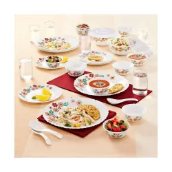 Larah By Borosil Ayana Silk Series Opalware Dinner Set with Glasses, 40 Pieces for Family of 6, Microwave & Dishwasher S