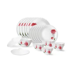 Larah by Borosil Belle Fluted Series Opalware Dinner Set | 28 Pieces for Family of 6 | Microwave & Dishwasher Safe | Bone-Ash Free | Crockery Set for Dining & Gifting | Plates & Bowls | Whit...