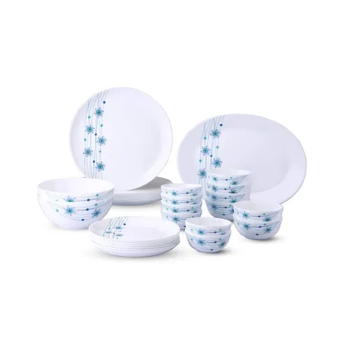 Image of Larah by Borosil - Moon Series, Bluebell 27 Pieces Opalware Dinner Set, White
