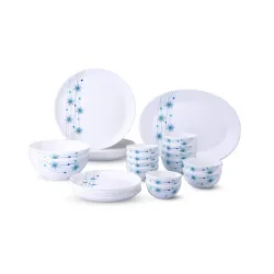 Larah by Borosil - Moon Series, Bluebell 27 Pieces Opalware Dinner Set, White