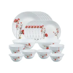 Larah by Borosil Chrys Red Opalware Dinner Set, 28 Pcs