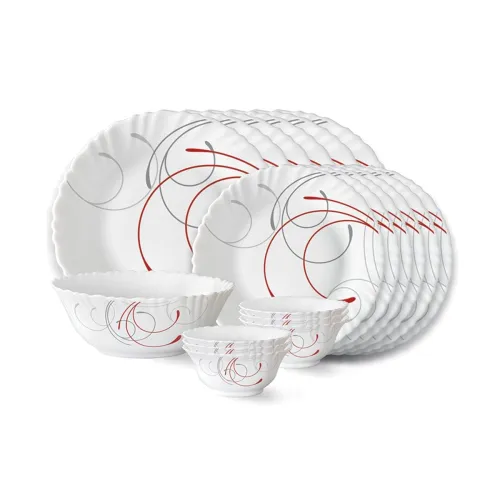 Image of Larah by Borosil Fluted 19-Piece Opalware Dinner Set (White)