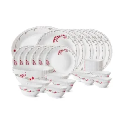 Larah by Borosil Fluted Series Verona Opalware Dinner Set | 33 Piece