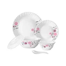 Larah by Borosil Galaxy Dahlia Opalware Dinner Set, Pack of 34