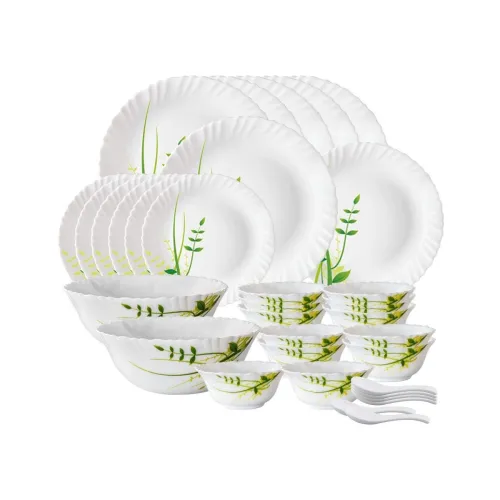 Image of Larah by Borosil Green Herbs 35-Piece Opalware Dinner Set, White