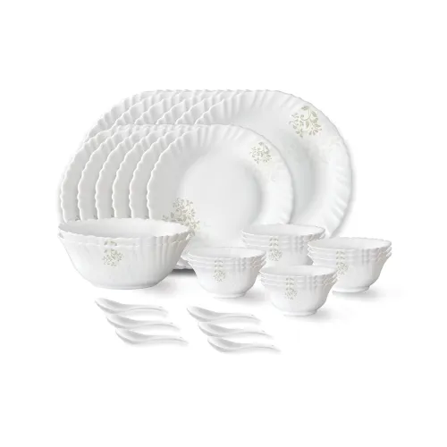 Image of Larah by Borosil Ingot Fluted Opalware Dinner Set, 33 Pieces
