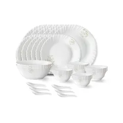 Larah by Borosil Ingot Fluted Opalware Dinner Set, 33 Pieces