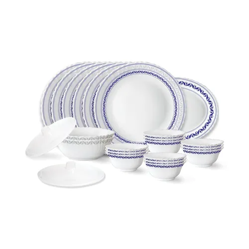 Image of Larah by Borosil Jazzblue Fluted Series Opalware Dinner Set, 23 Pieces