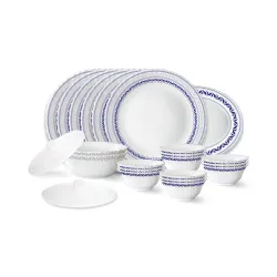 Larah by Borosil Jazzblue Fluted Series Opalware Dinner Set, 23 Pieces