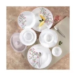 Larah by Borosil Dinner Set with Steel Spoon 55 Pcs For Family of 8