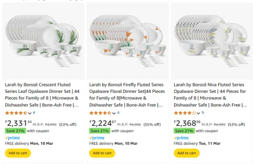 Image of Larah by Borosil Opalware Dinner Set 
