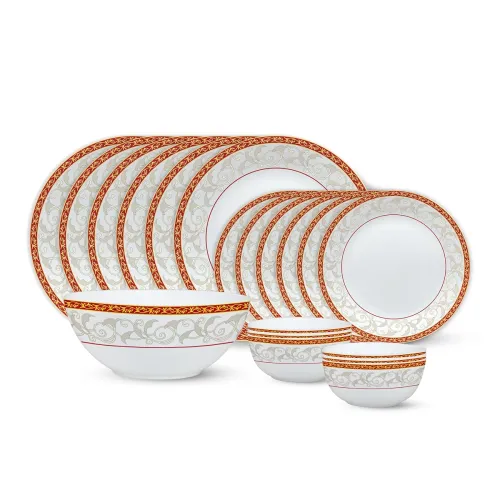 Image of Larah by Borosil Ragina Kohinoor Series Opalware Dinner Set | 19 Pcs for Family of 6 | Microwave & Dishwasher Safe | Bon