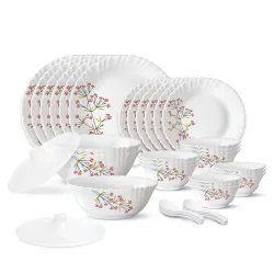 Larah by Borosil Red Bud Silk Series Opalware Dinner Set, 35 Pieces