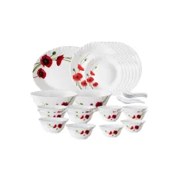 Larah by Borosil Red Carnation Opalware Dinner Set (33-Pieces)