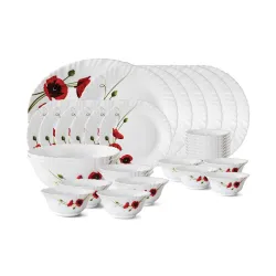 Larah by Borosil Red Carnations Opalware Dinner Set