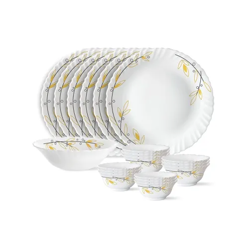 Image of Larah by Borosil Silk Series Opalware Dinner Set | 19 Pieces for Family of 6 | Microwave & Dishwasher Safe | Bone-Ash Fr