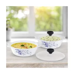 Larah by Borosil Silk Series Blue Eve Opalware Casserole Set with Lids | 2pc Set (1000ml x 2) | Microwave & Dishwasher S