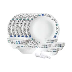 Larah by Borosil Silk Series Blue Iris Opalware Dinner Set 27 Pieces
