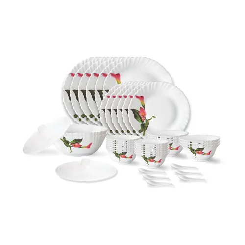 Image of Larah by Borosil Stargazer Fluted Series Opalware Dinner Set | 40 Pieces for Family of 6 | Microwave & Dishwasher Safe |