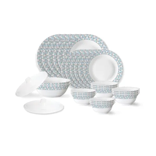 Image of Larah by Borosil Weave Fluted Series Opalware Dinner Set | 28 Pieces for Family of 6 | Microwave & Dishwasher Safe | Bon