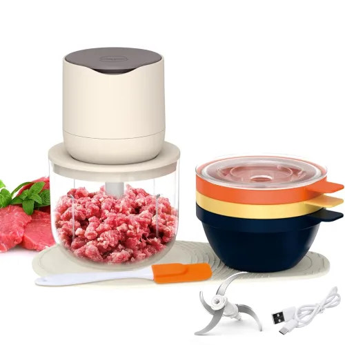 Image of Large Capacity Vegetable Chopper Electric for Kitchen, 2 Stainless Steel Blades, One Touch Operation, for Mincing Garlic