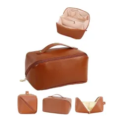 Large Capacity Travel Cosmetic Bag With Handle And Divider - Multifunctional Makeup Bag For Easy Access, Waterproof- (-B