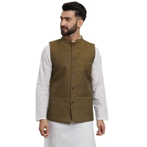 Image of LATEST CHIKAN Men's Traditional Cotton Solid Nehru Jacket /