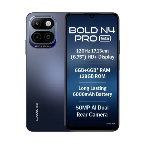Image of Lava Bold N4 Pro 5G (Monaco Blue, 6GB RAM, 128GB Storage) | 50MP AI Rear Camera