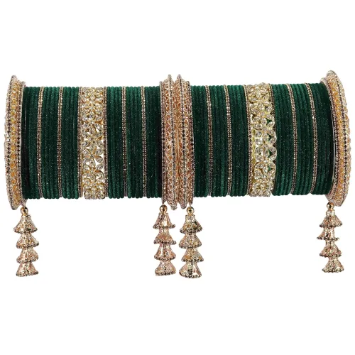 Image of LAVAZZA Premium Gold Plated Metal Latkan Bridal Chuda Set For Women & Girls