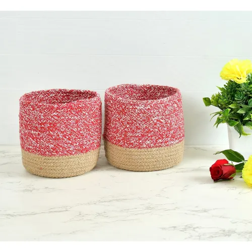 Image of LaVichitra Braided Cotton Baskets | Planter Basket- Set of 2 (6 Inch)