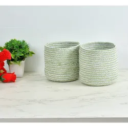 LaVichitra Braided Cotton Baskets | Planter Basket- Set of 2 (6 Inch), Green