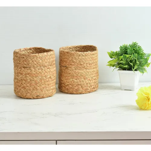 Image of LaVichitra Braided Jute Planter Baskets (6 Inch * Set of 2)
