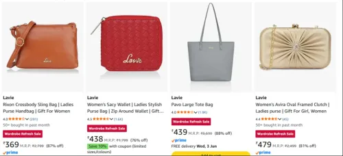 Image of Lavie Women's Handbags Starting at ₹369